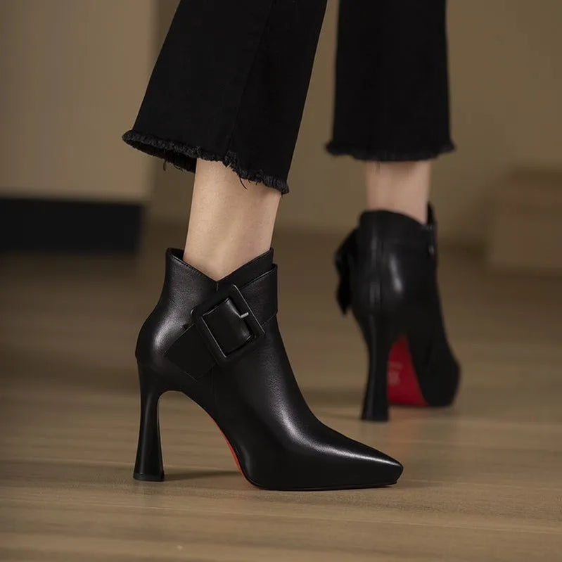 2023 Hot Sale Ladies Shoes Ankle Women's Boots Elegant Modern Boots Women Solid Buckle Zipper Pointed Toe High Heel Female Shoes