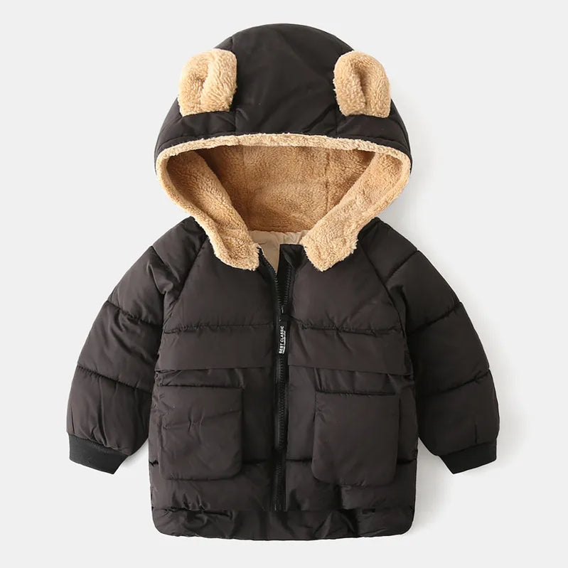 Kids Cotton Clothing Thickened Down Girls Jacket Baby Children Winter Warm Coat Zipper Hooded Costume Boys Outwear black