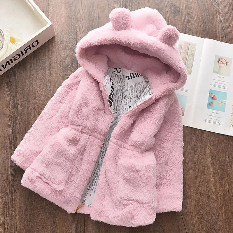 Winter Baby Girls Clothes Faux Fur Coat Fleece Jacket Warm Snowsuit Hooded Parka Children's Outerwear Autumn Clothing AZ1773 Pink