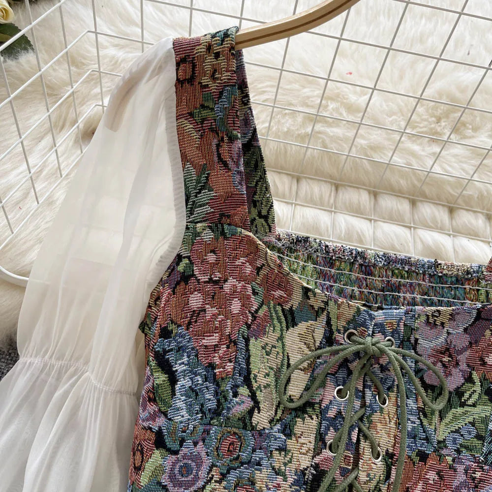 Women Tops Autumn Retro Y2K Rose Flower Print Long Sleeve Gothic Shirts Fashion Irregular Bandage Party Blouses