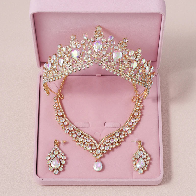 Bridal Jewelry Sets Crown Necklace Earrings Four Pack Silver Colour Women's Fashion Wedding Tiaras TS-0005-O-XL-0019-C Tiaras