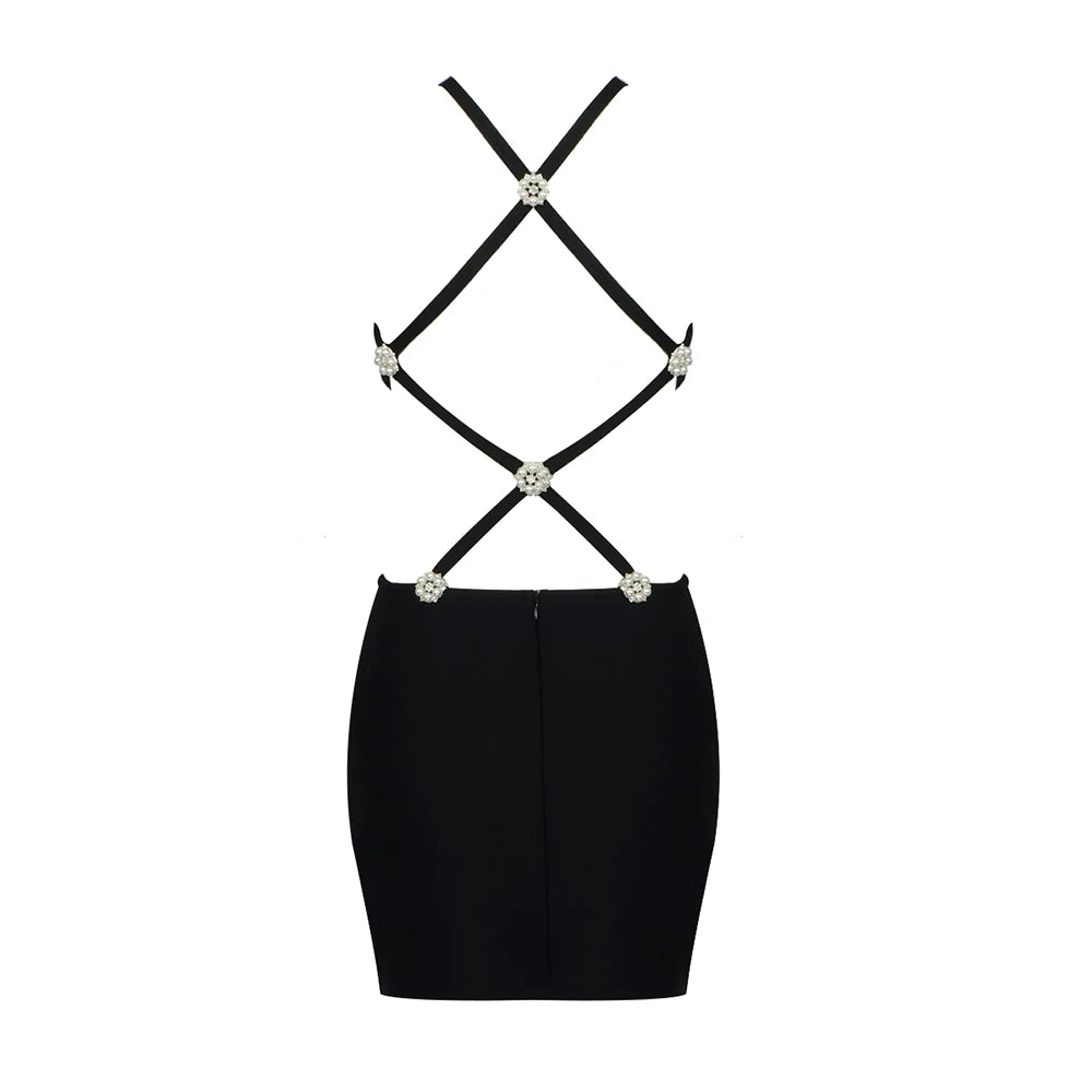 Summer Women Sexy Backless Beading Line Bodycon Mini Dress Rayon Bandage Fashion Nightclub Party Dress Wholesale