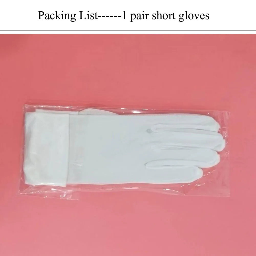Simple Women Short Wedding Bridal Gloves Smooth Satin Tulle White Brides Bridesmaid Finger Gloves WG019-White-1