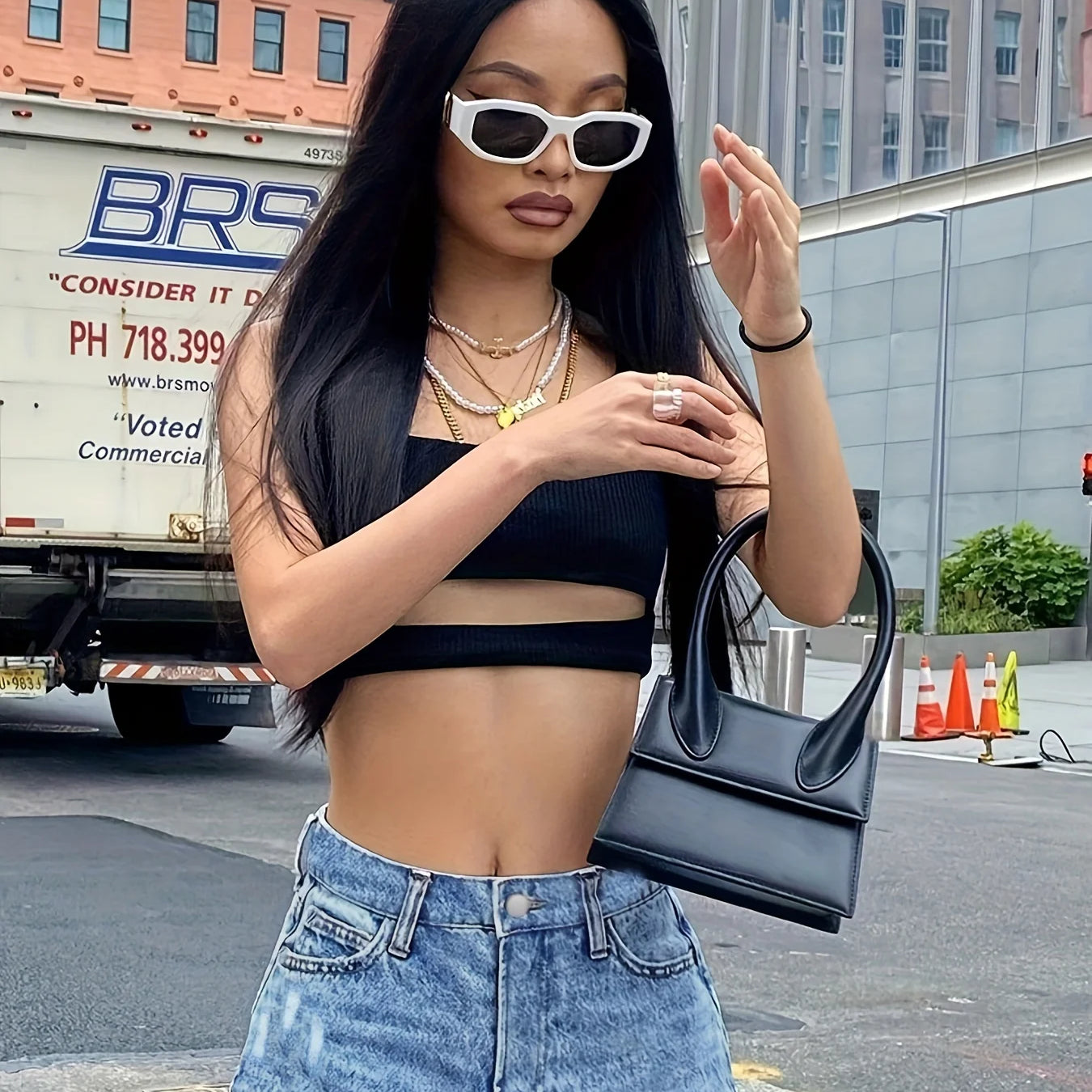 Blue Ripped Holes Straight Jeans, Loose Fit Slant Pockets Casual Wide Legs Jeans, Women's Denim Jeans & Clothing