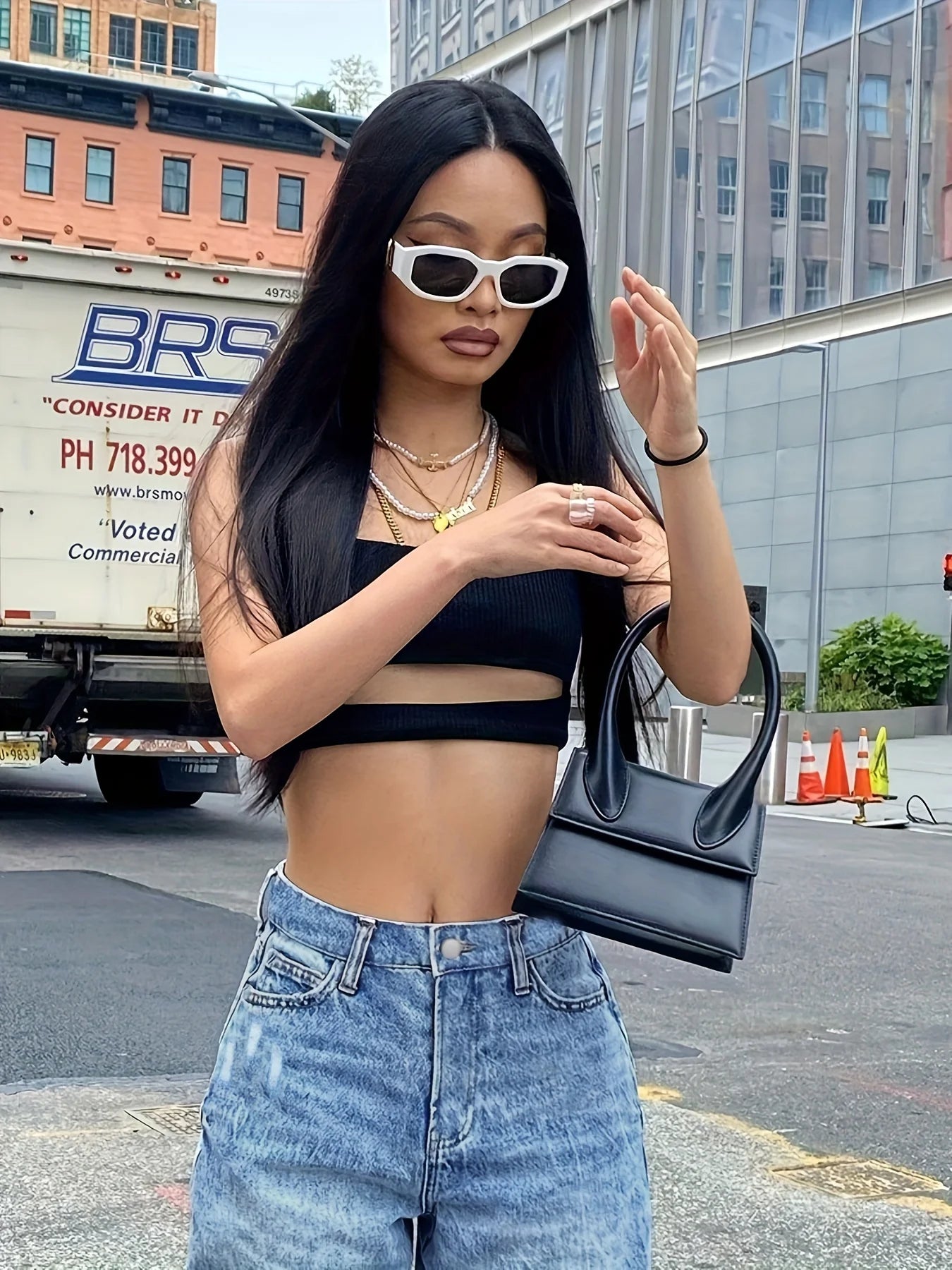 Blue Ripped Holes Straight Jeans, Loose Fit Slant Pockets Casual Wide Legs Jeans, Women's Denim Jeans & Clothing