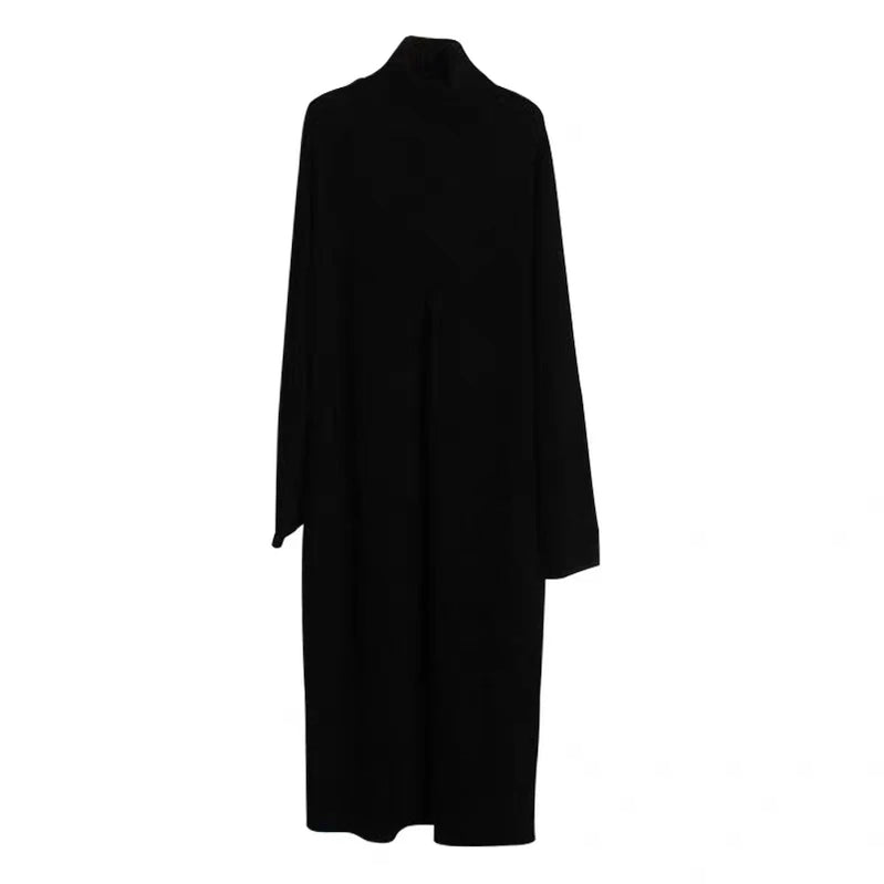 Korean chic autumn/winter niche design with high neck, loose slit, knee length, and slim knit bottom sweater for women