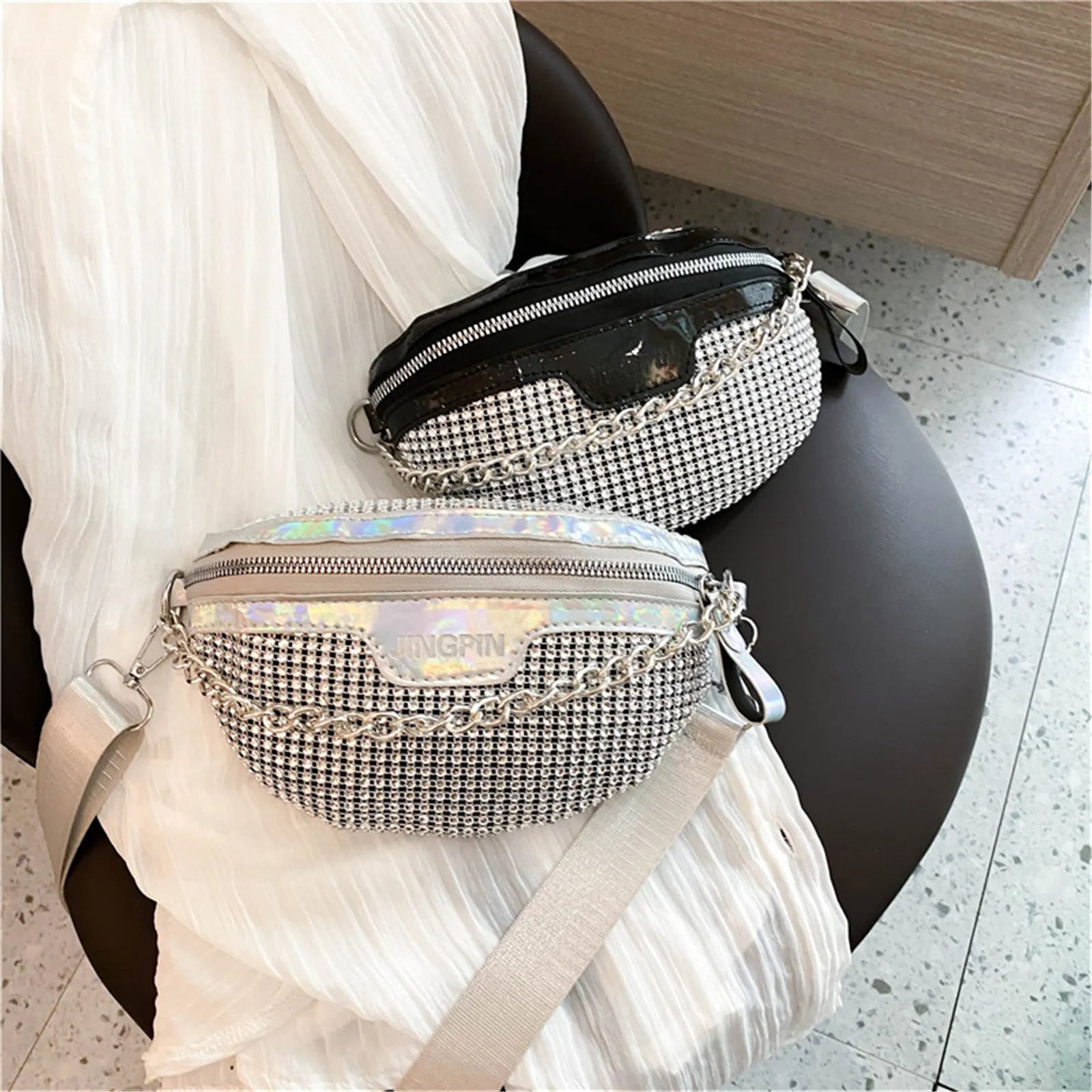 Personalized Small Waist Bags For Women Stylish Commuter Sequined Handbags Shoulder Strap Bag Lightweight Casual Shoulder Bag