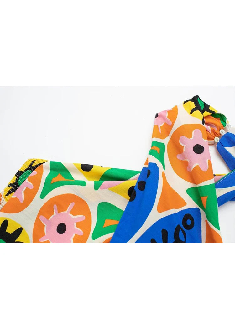 For Women Female Causal Halter Sleeveless Camisole Tops A-Line Mid-Calf Skirt TRAF Fashion Summer Print Skirt Sets