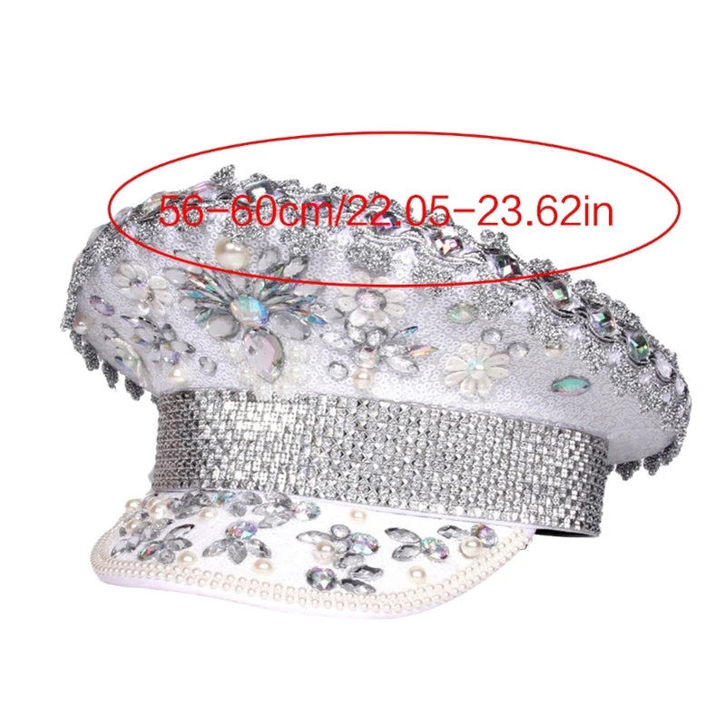 Rhinestones Bridal Hat for Wedding Glittering Fedora Sequin Hat Novelty-Party Hat Holiday Captain Hat for Bridal Shower