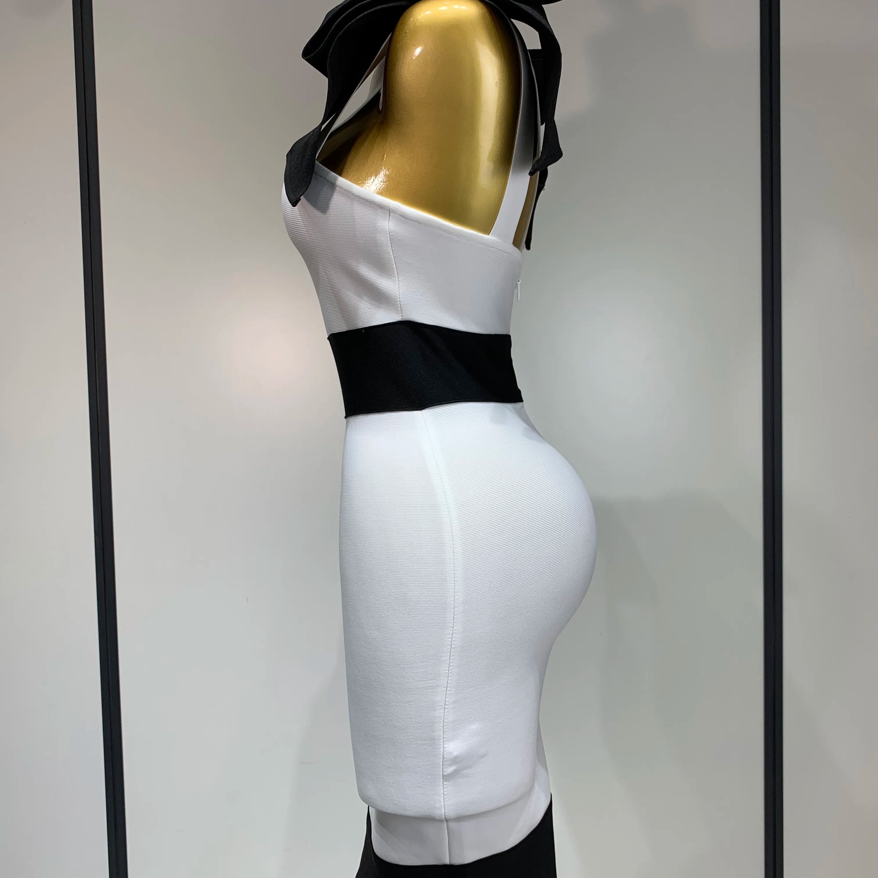 Women Sexy Bow Tie Black White Patchwork Bodycon Bandage Dress 2025 Celebrity  Elegant Evening Club Party Birthday Dresses