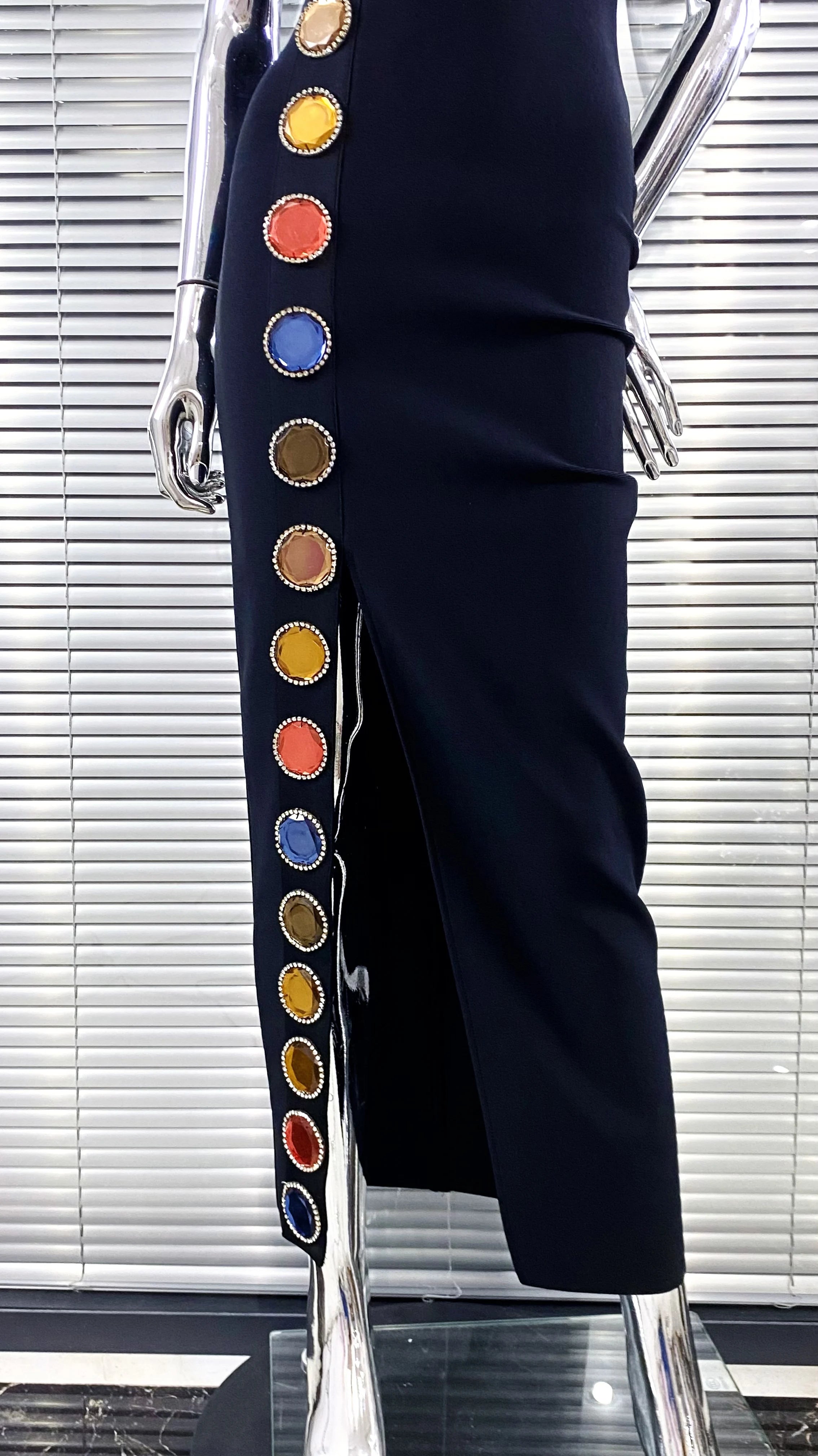 New Summer Special Design Shining Colorful Diamonds Sexy Halter Black Bandage Dress Woman Birthday Party Dress Club Party Outfit