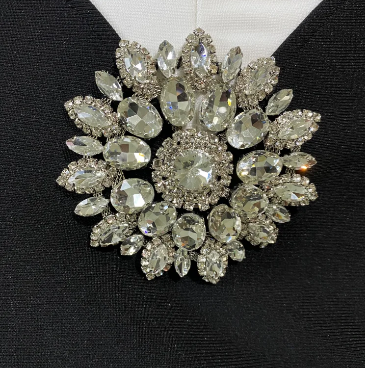 Luxury Diamonds Strapless Package Hips White Patchwork Black Bandage Dress  Fashion Woman Party Dress Celebrity Party Vestido