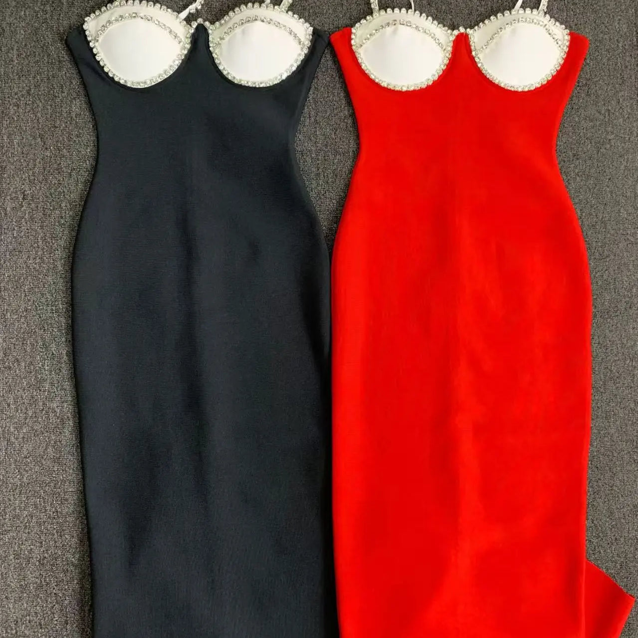 Black Red Color Women Sleeveless Sexy Strap Square Collar Bodycon Long Bandage Dress Fashion Celebrate Nightclub Party Outfit