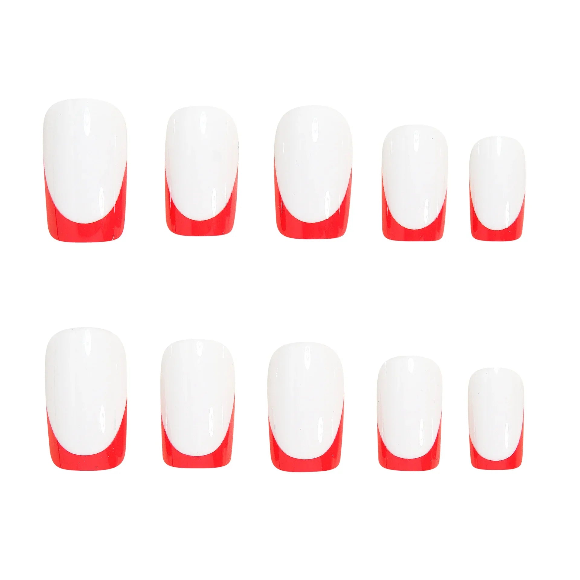 24Pcs White Fake Nails with Black/Red French Tips Medium-length Square Press On Nails Minimalist Acrylic Stick-on Nails Art