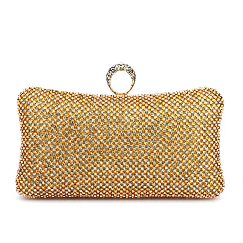 Rhinestones Women Bags Hollow Out Style Fashion Evening Bags Chain Shoulder Handbags Party Wedding Day Clutch Purse YM3210gold