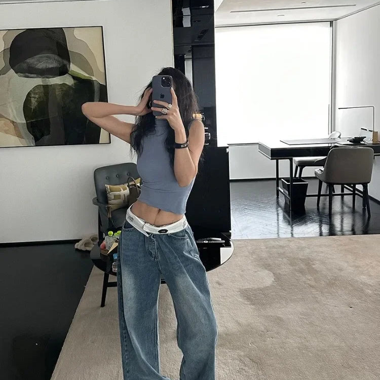 Vintage Y2k Jeans Women Baggy Kpop Gyaru Streetwear Wide Blue Denim Pants Harajuku Korean Acubi Fashion High Waist Jeans
