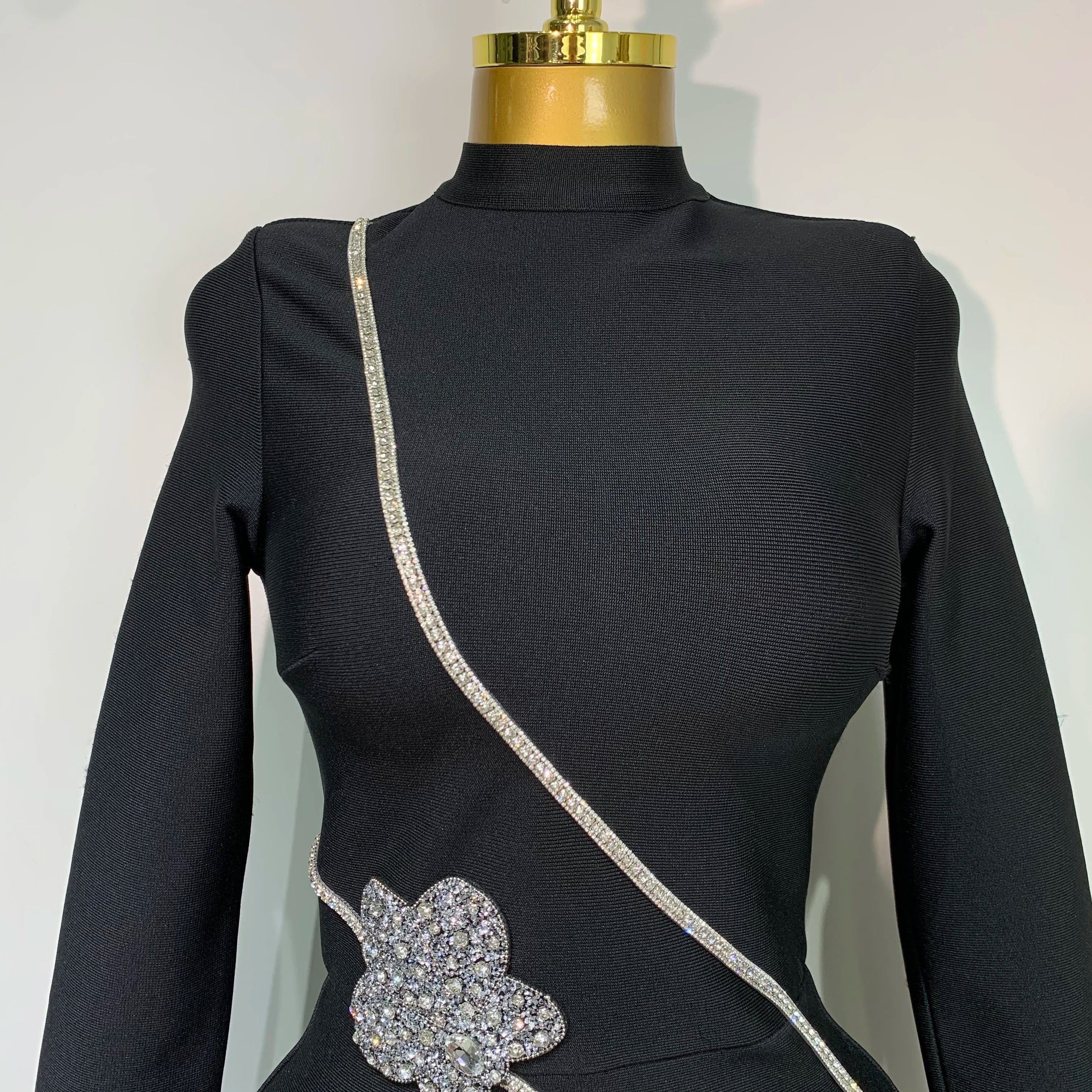 est Fashion Designer Party Dress Women's Formal Long Sleeve Diamonds Bodycon Bandage Dress Elegant Luxury Birthday Gown