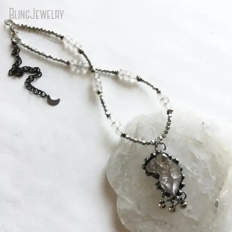 10pcs Raw Black Tourmaline Herkimer Quartz Crystal Necklace Goth Witch Wicca Boho Schorl Gemstone Statement Jewelry NM48751-10pcs