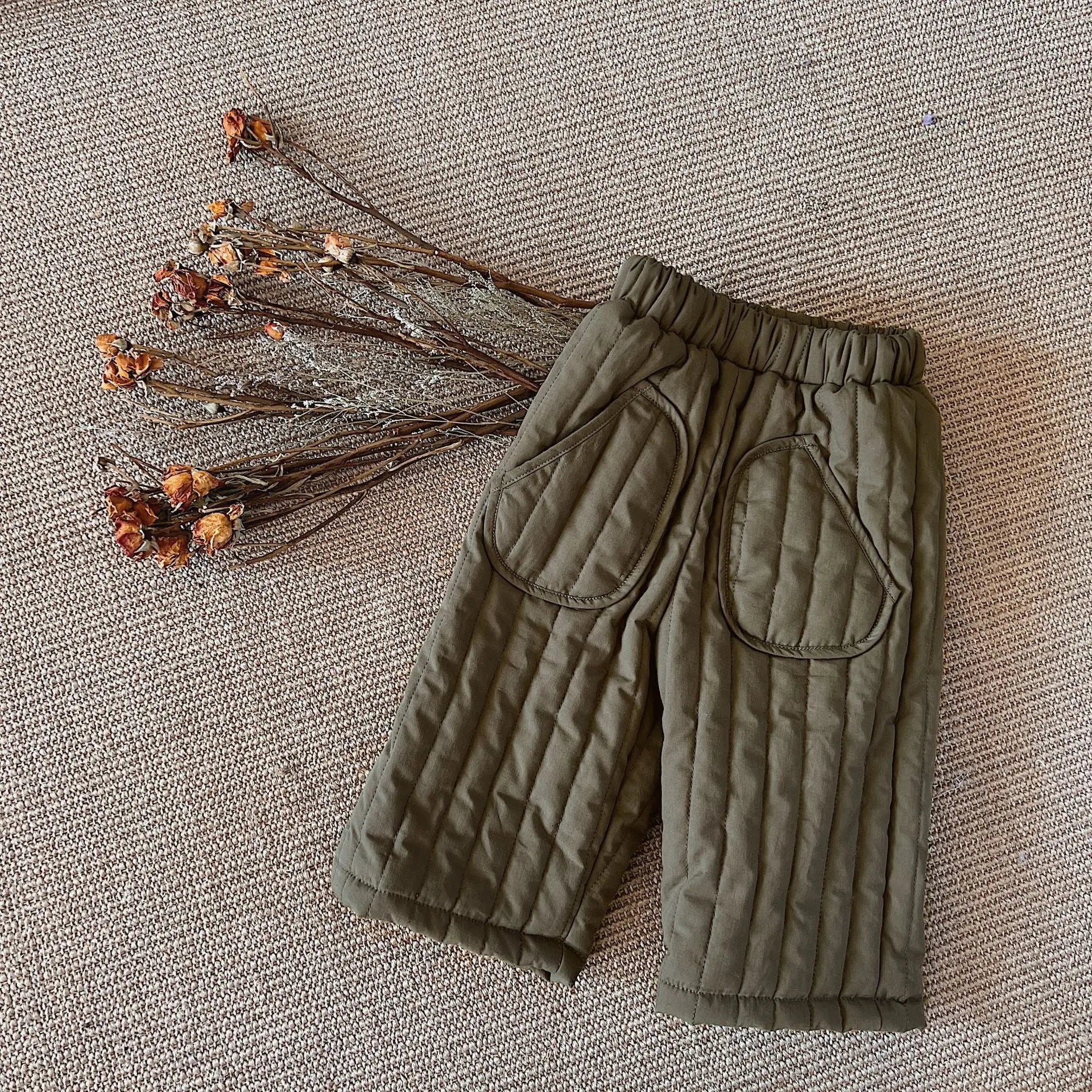 Winter Thicken Kids Pants Korea Children's Jacket Cotton Plush Girls' Solid Color Casual Pants Children's Clothing Green