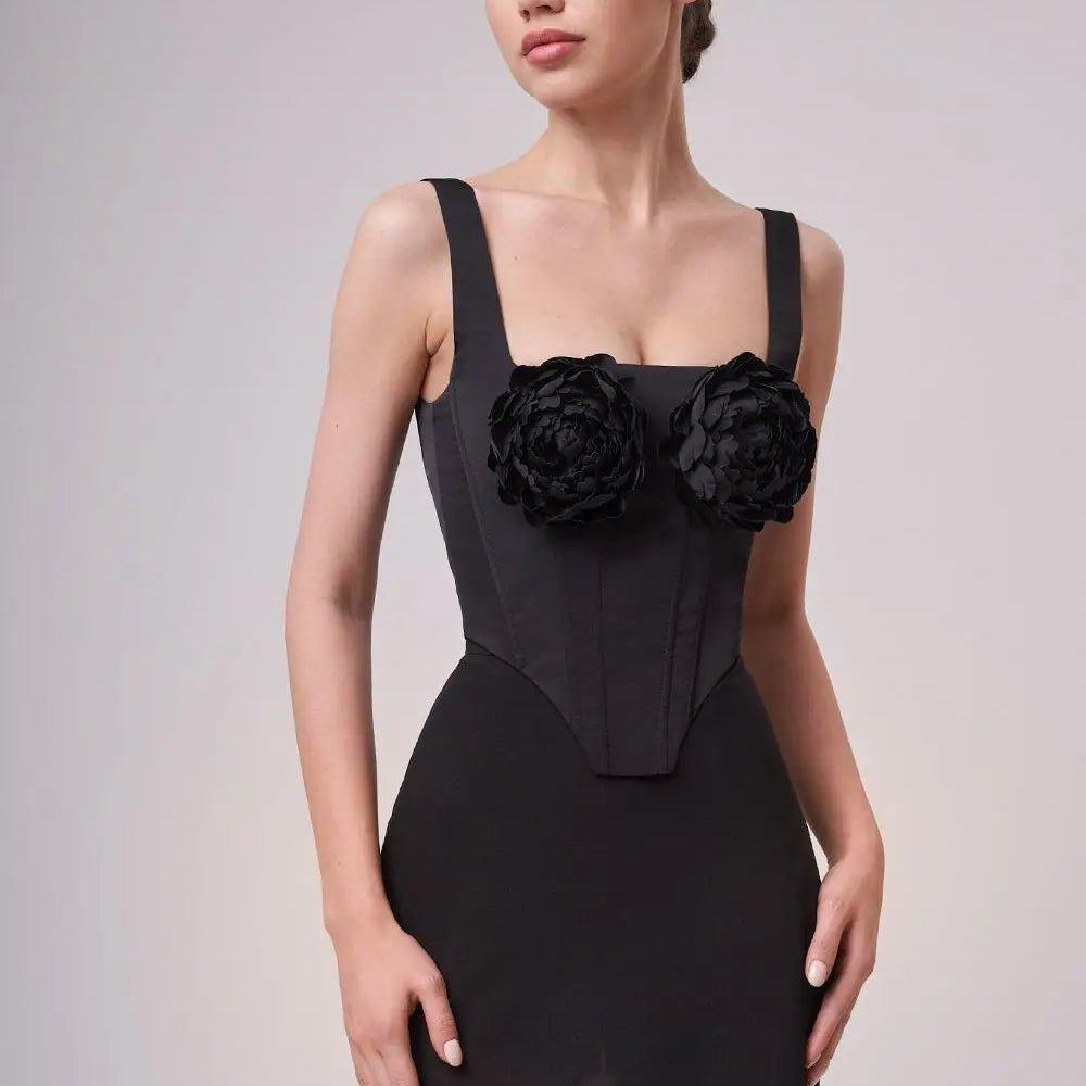 Black White Women Sexy Sleeveless Florals 2 Pieces Bodycon Midi Bandage Dress Elegant Evening Party Celebrate Homecoming Dress