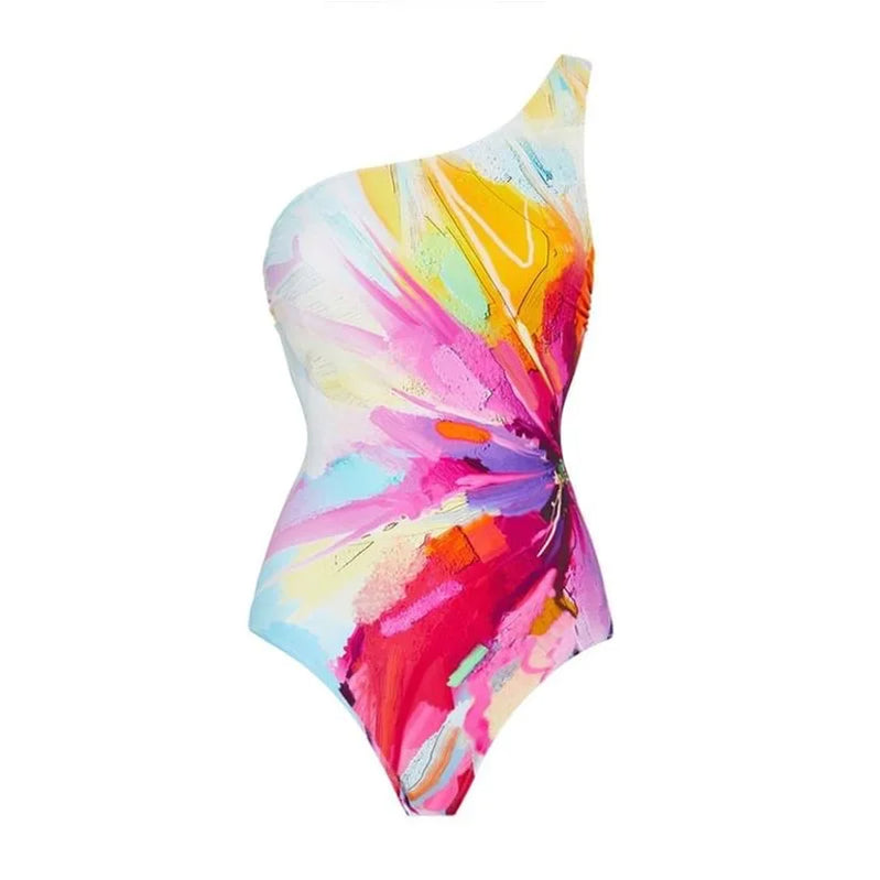 New One Shoulder Floral Ruffled Bikini Set Women 3D Flower High Waist Two Piece Swimsuit Beach Skirt Bathing Suit Swimwear swimsuit 1