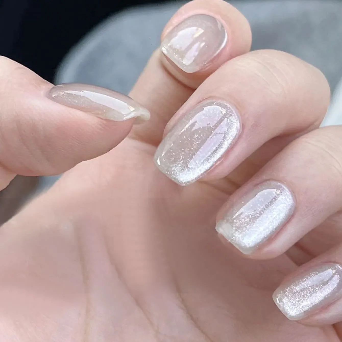 24pcs/set short square fake nails cat eyes glitter pink green purple yellow nude nail tips faux ongles press on false nail art