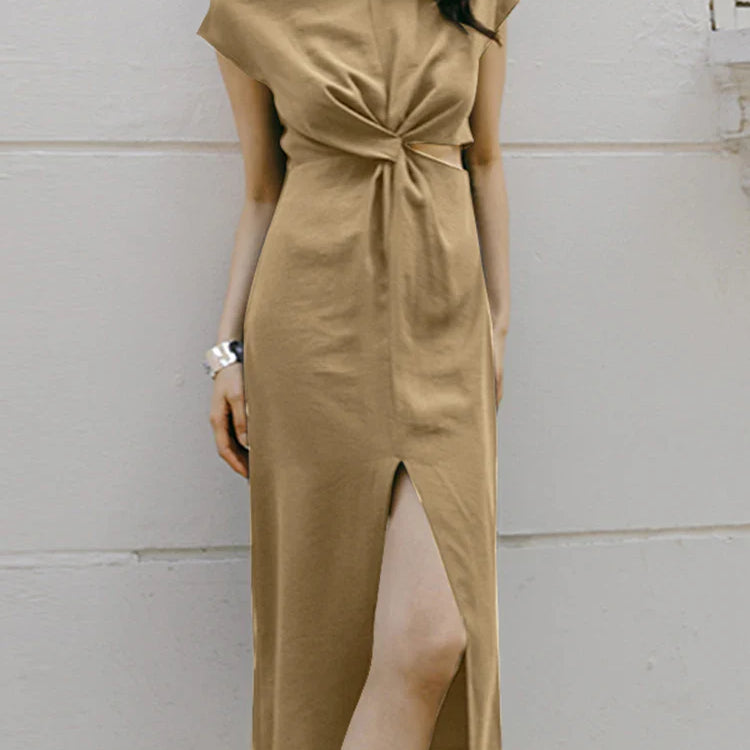 Summer O Neck Sleeveless Zipper Sundress ZANZEA Women Elegant Solid Dress Casual Sexy Split Midi Vestidos Work OL Robe Sarafans Khaki