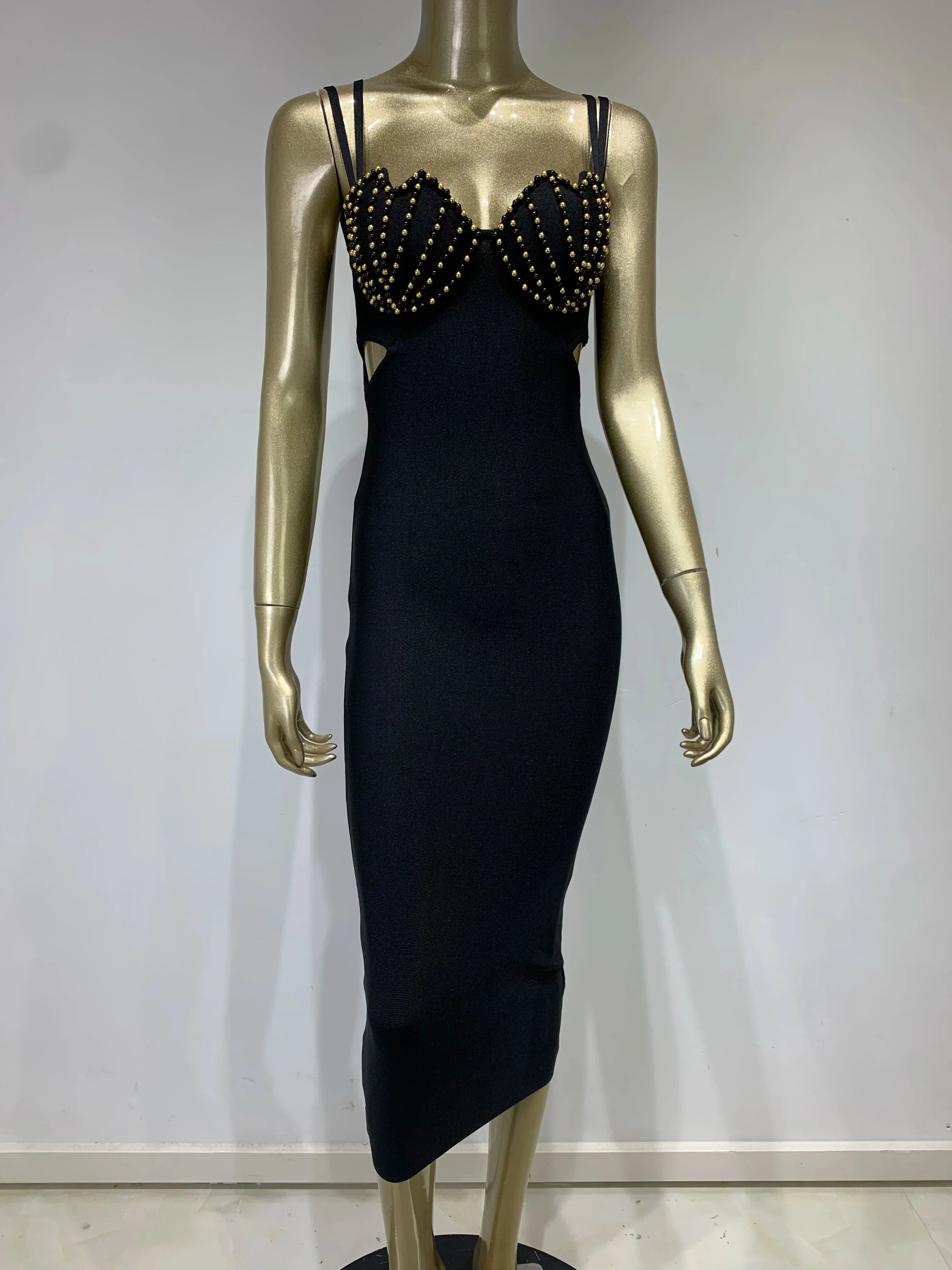 New Summer Women Sexy V Neck Beading White Black Bodycon Midi Bandage Prom Dress Elegant Evening Cocktail Party Dresses