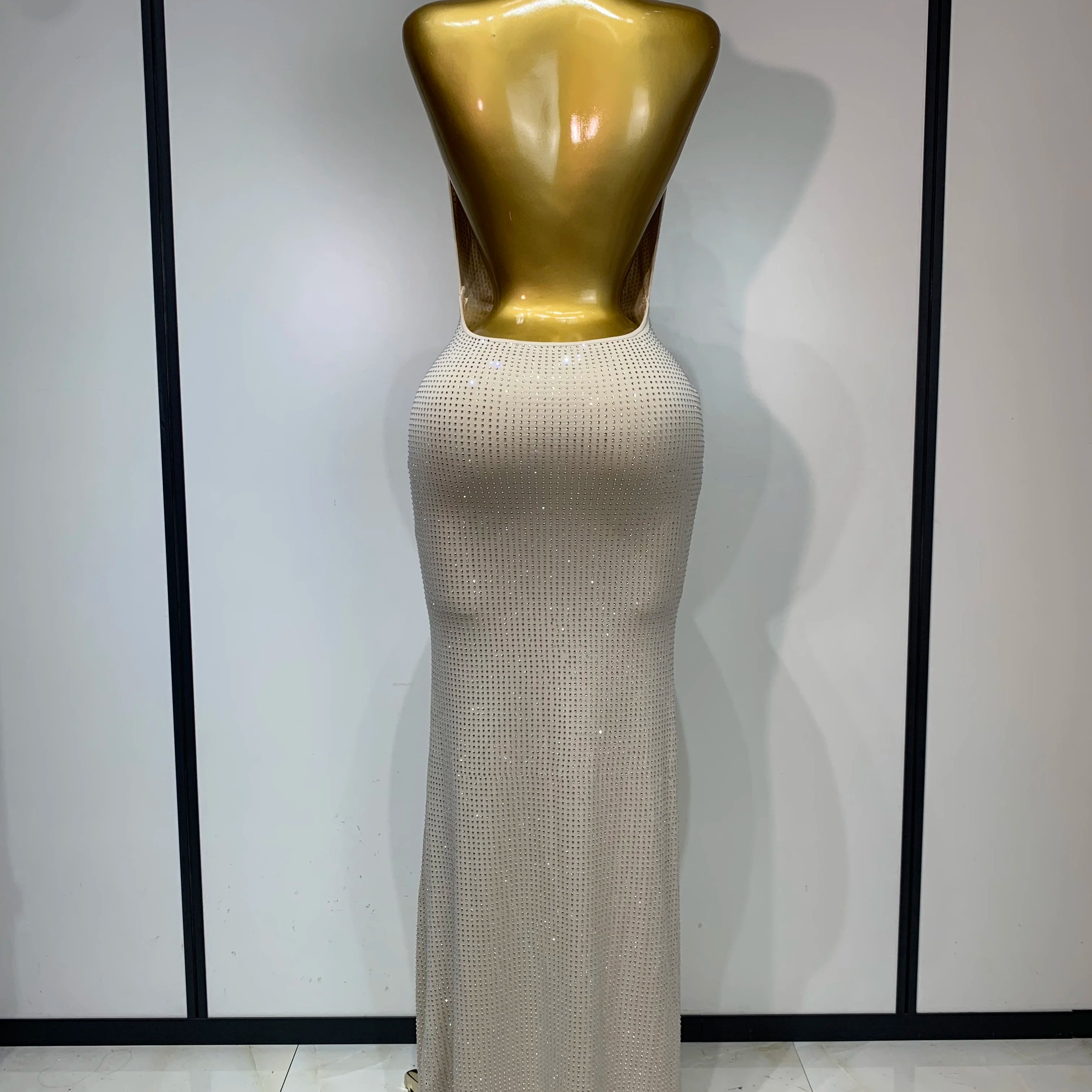 Vestido justo sexy sem costas feminino, elegante, para festa de aniversário, vestidos formais luxuosos, vestidos brilhantes para boate