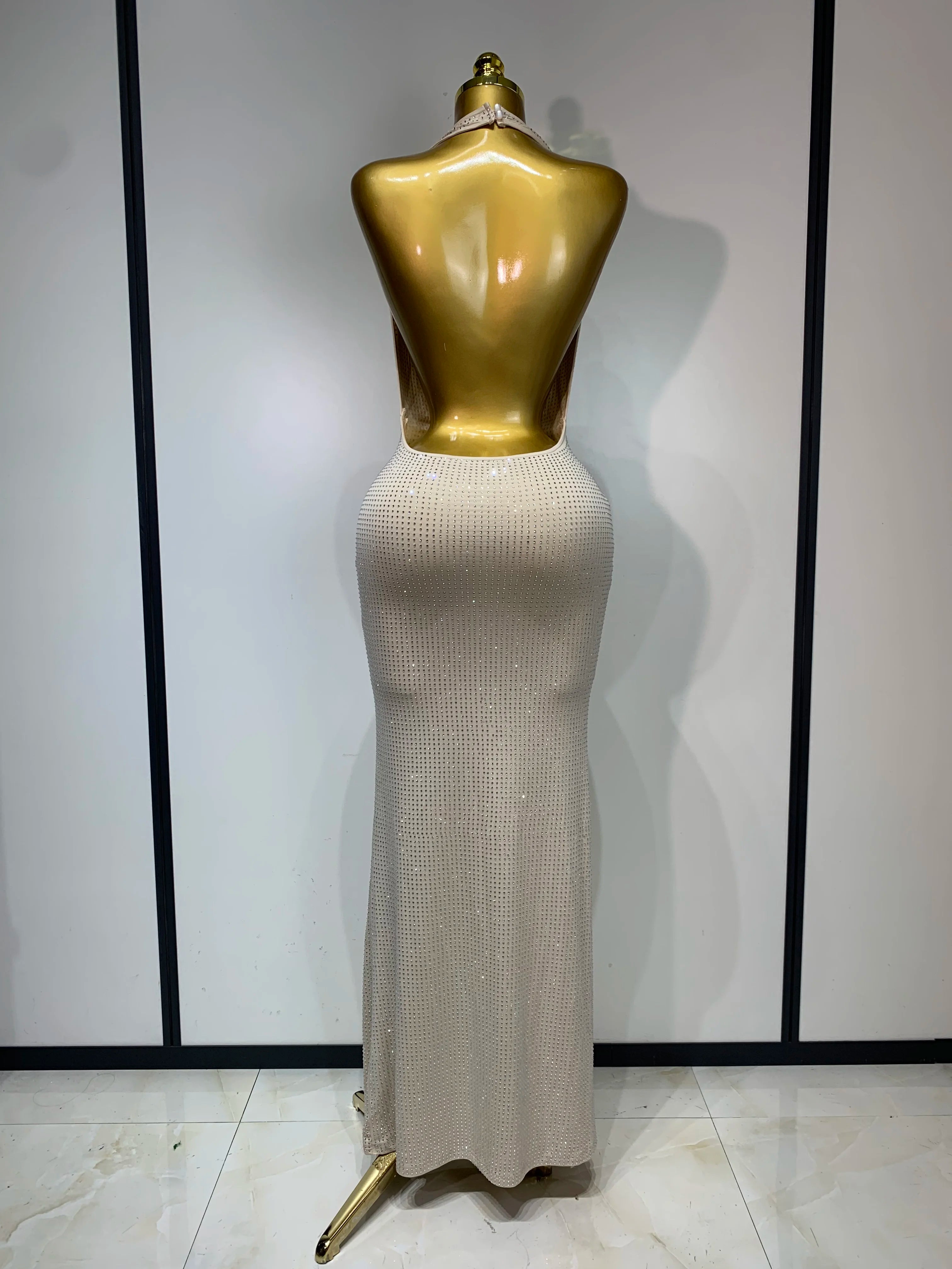 Vestido justo sexy sem costas feminino, elegante, para festa de aniversário, vestidos formais luxuosos, vestidos brilhantes para boate