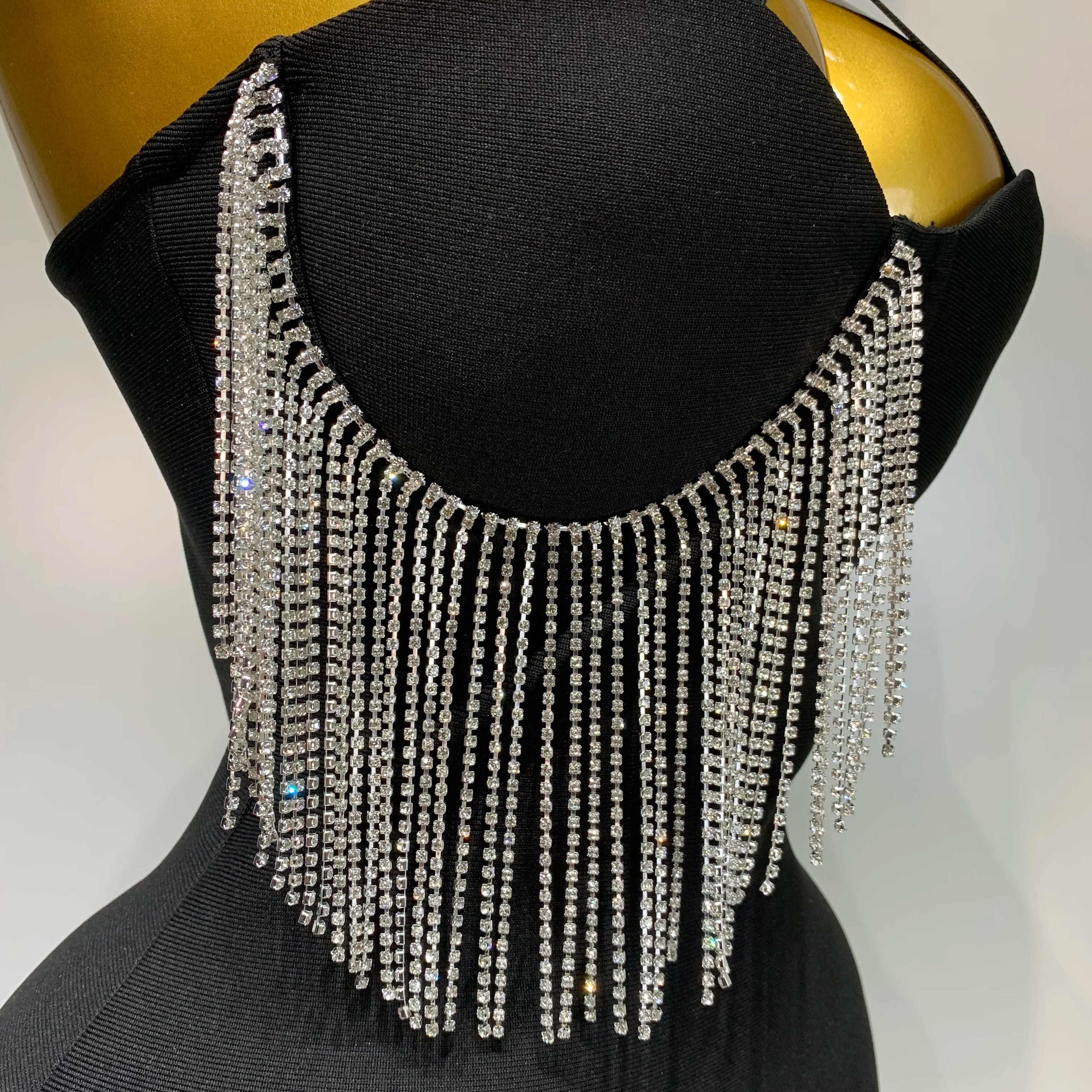 Women Sexy Diamonds Tassel Crystal Midi Black Bodycon Bandage Dress 2025 Elegant Evening Party Luxury Birthday Dresses Vestido