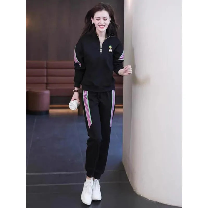 Women's Tracksuit Large Autumn Winter New Loose Casual Fashion Tops And Pencil Pants Two Piece Sets Plus Size Clothing For Women