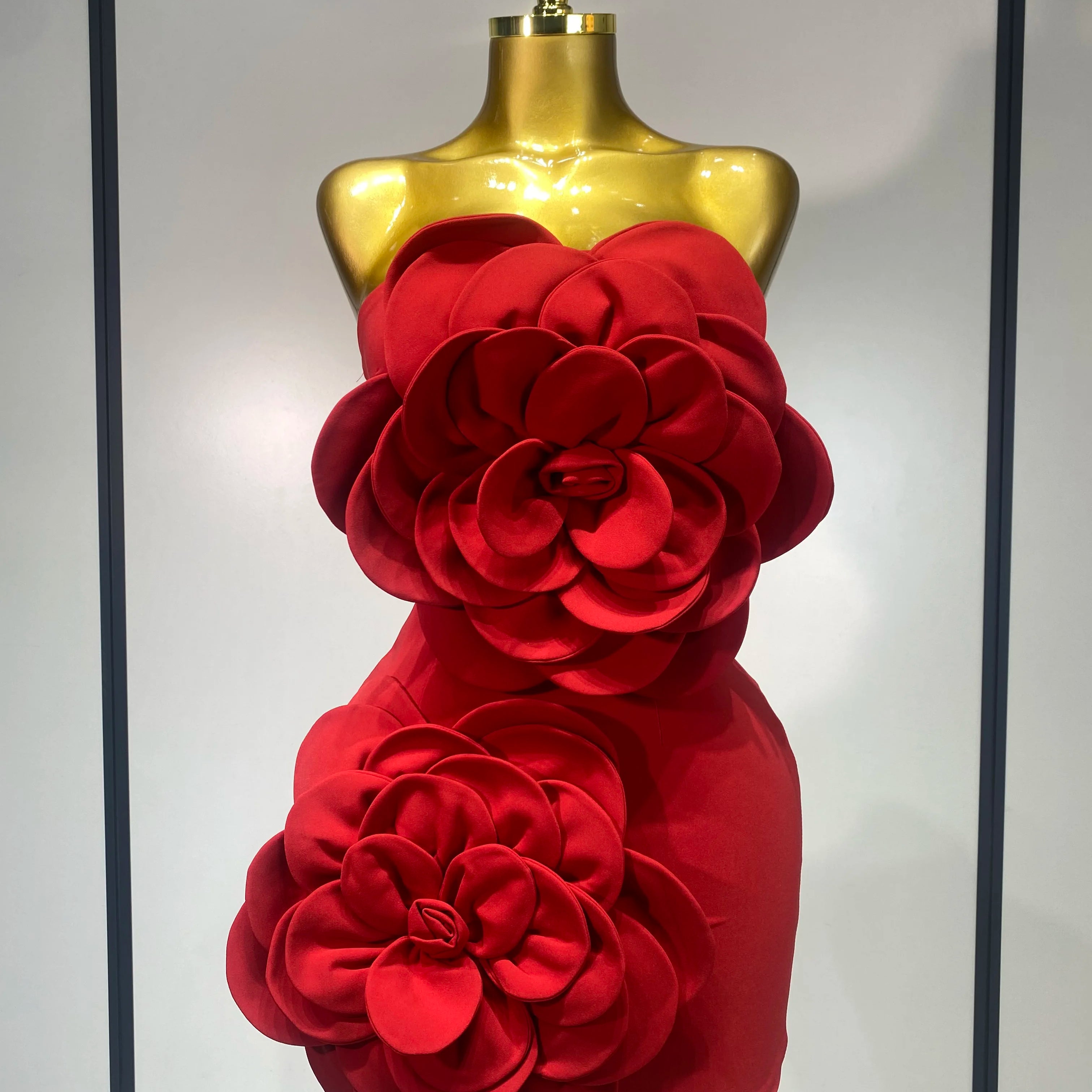 Women Sexy Strapless Backless Flower Red Mini Bodycon Dress 2025 Celebirty Elegant Evening Club Party Luxury Birthday Dresses