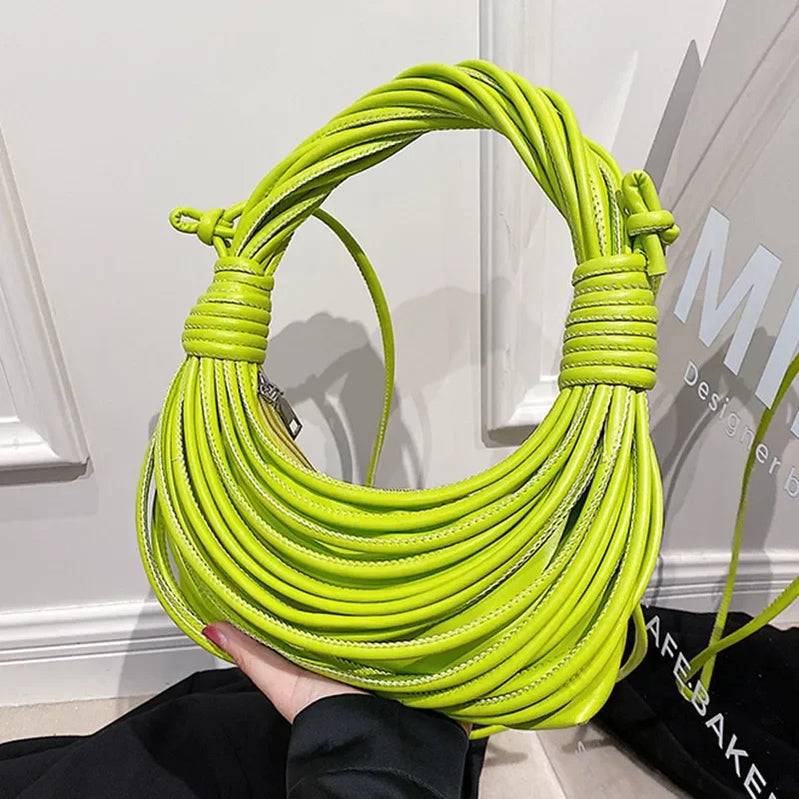 Luxury Women Handbags Designer Brand Handwoven Noodle Bag Rope Knotted Pulled Hobo Half-Moon Bag Green White Evening Clutch Light Green (26cm-15cm-5cm)