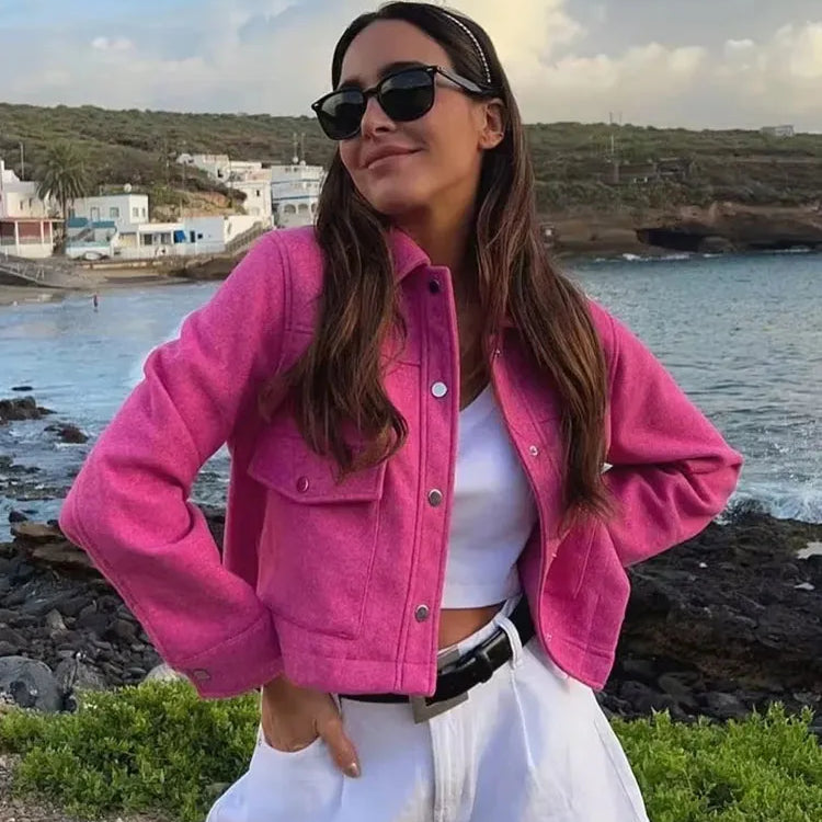 Jackets For Womens Autumn Fashion Solid Front Pockets Button Long Sleeve Jacket Elegant Woman Casual Outerwear Coat