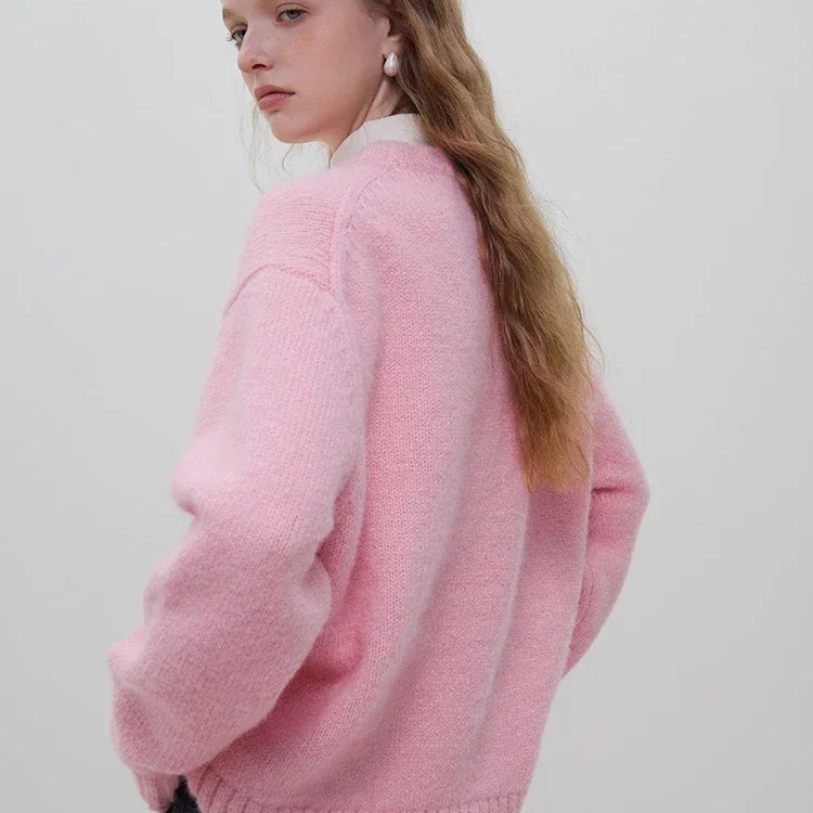 Warm Soft Waxy Round Neck Pullover Sweater for Women Winter All-match Loose Sweater Female