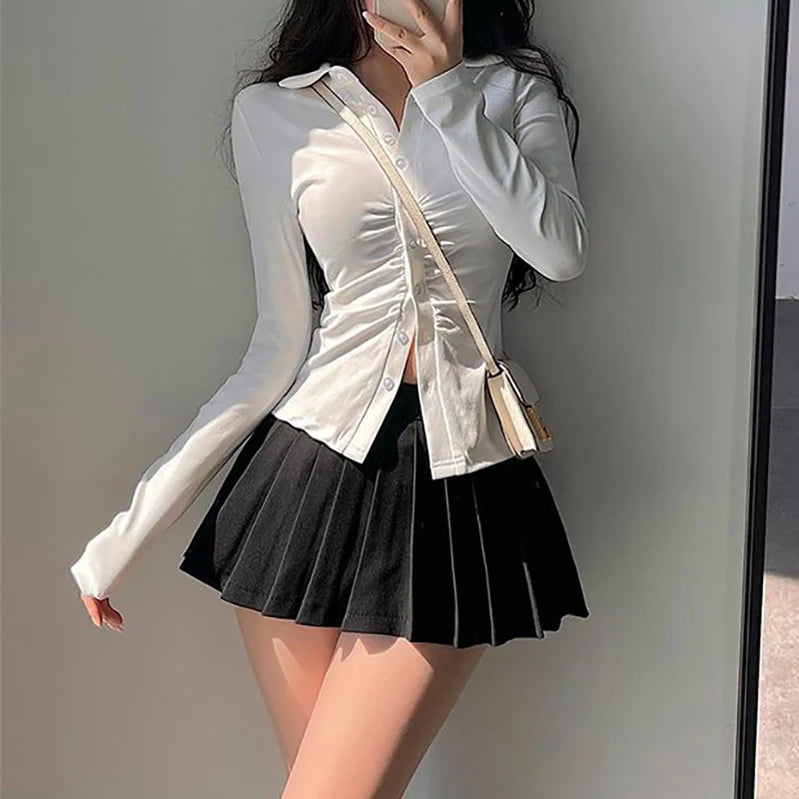 Pleated Skirt with Shorts Women Sexy High Waist Irregular White Black A-line Gyaru Tennis extreme Mini Skirt School