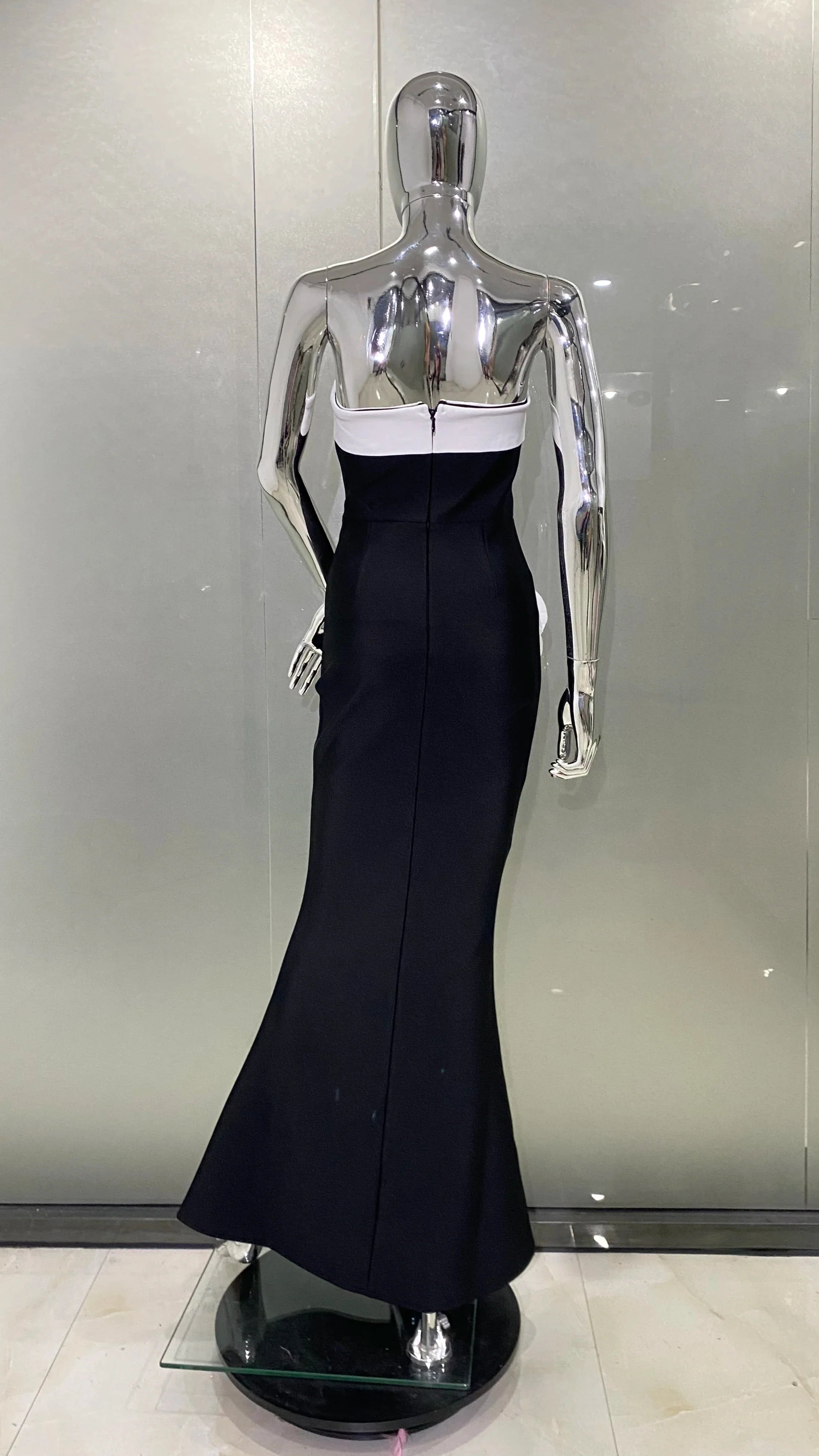 Black Color Women Sexy Off the Shoulder Bodycon Bandage Long Dress White Flowers Fashion Celebrate Evening Party Outfit