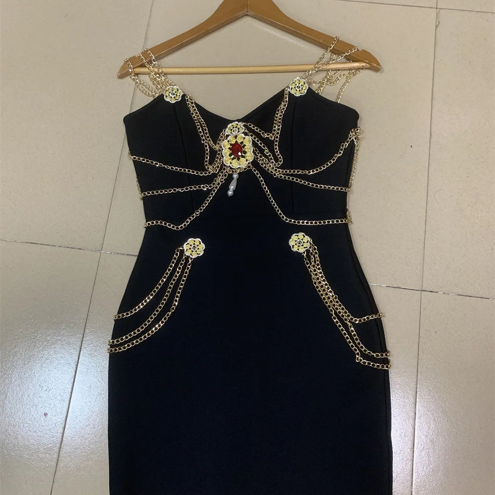 Black White Color Ladies HL Bandage Dress Strap Sexy Rayon Bodycon Long Dress Celebrity Fashion Red Carpet Dress black mini dress