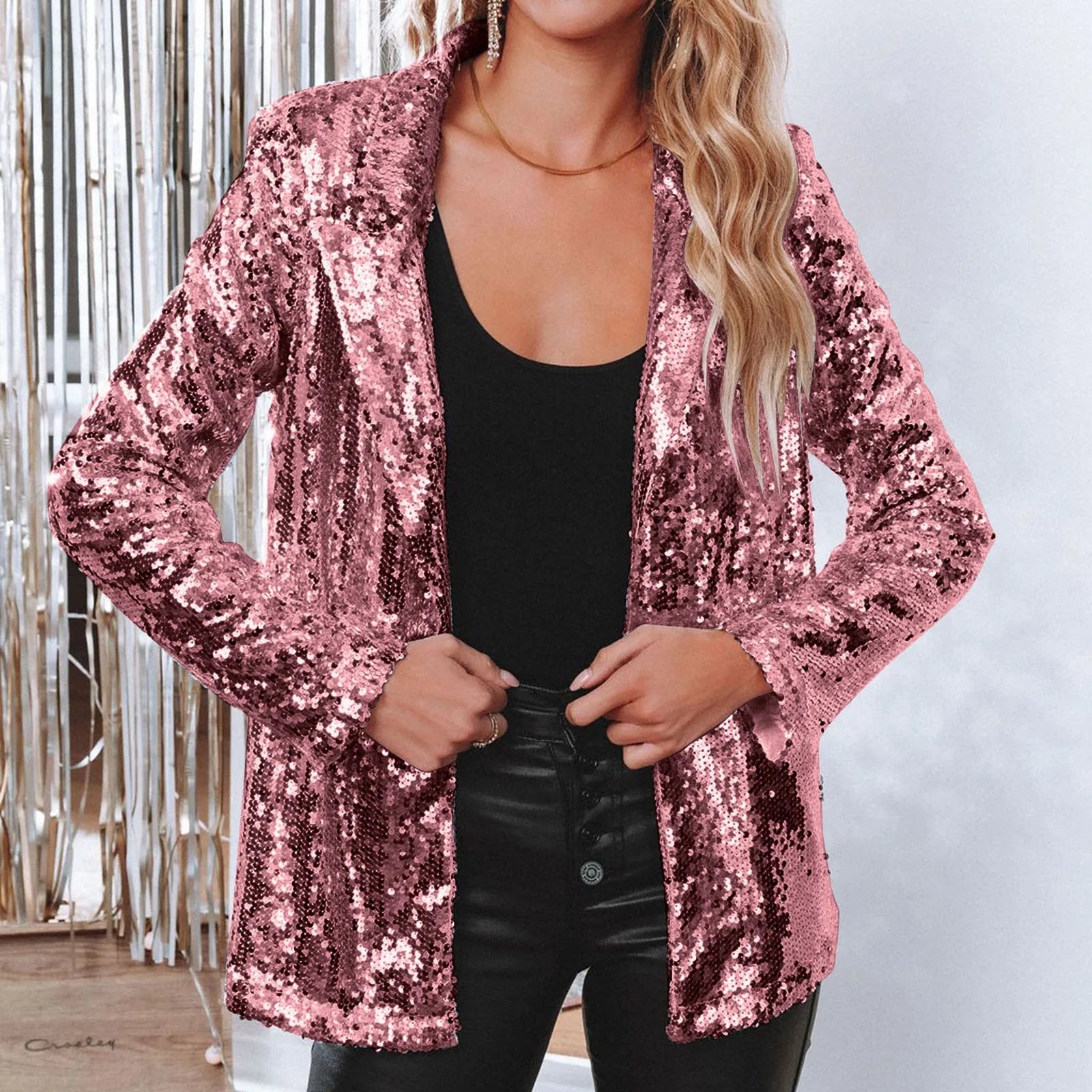 Winter Jacket Women Plus Size Women Sequins Sequin Jacket Casual Long Sleeve Glitter Party Real Leather Winter Coats For Women