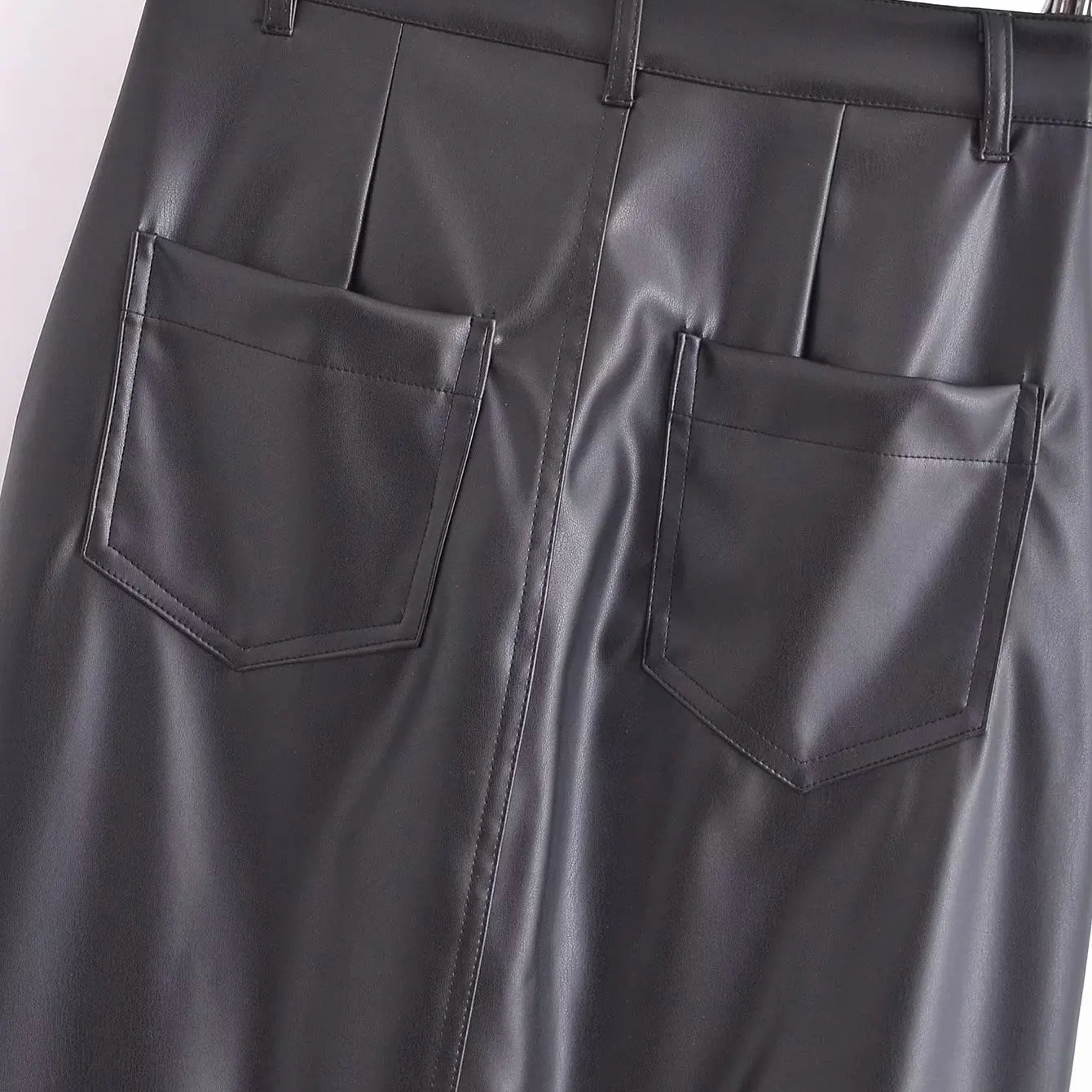 PU Women's Skirt Female Black Hight Waist A-Line Long Skirts Ladies Front Zipper with Pocket Winter New Skirt