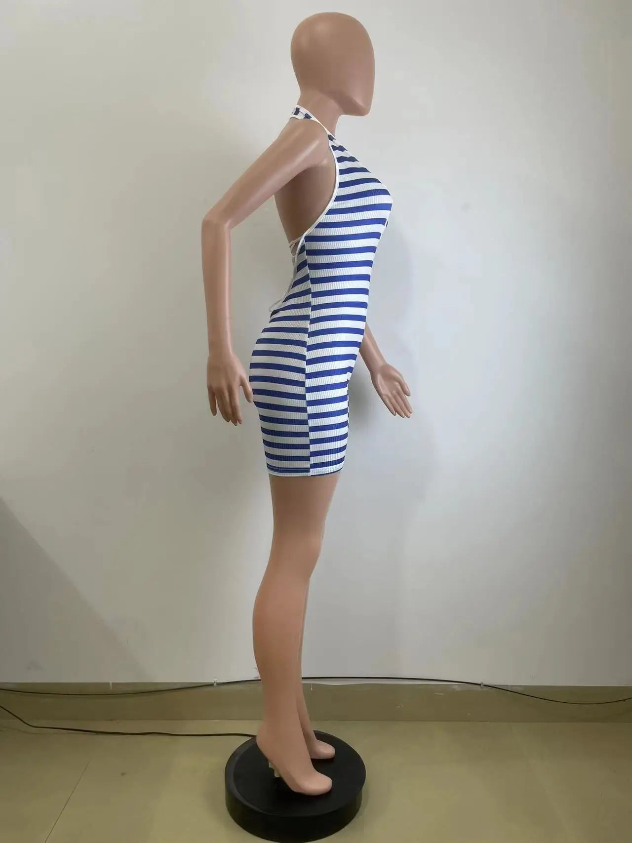 CM.YAYA Women Striped Sleeveless Halter Romper and Playsuit Backless Lace Up 2025 Summer Night Club Chic One Piece Suit Jumpsuit