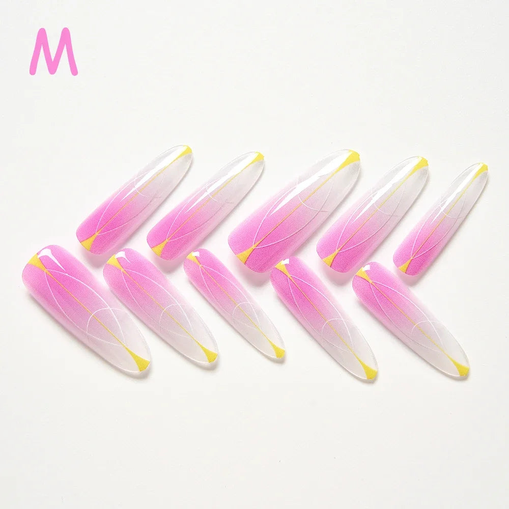 10Pcs/set Lucky Nine-tailed Fox Printed Chinese Style False Nails Long Press-on Acrylic Fakes Nails Adhesive Unique Design