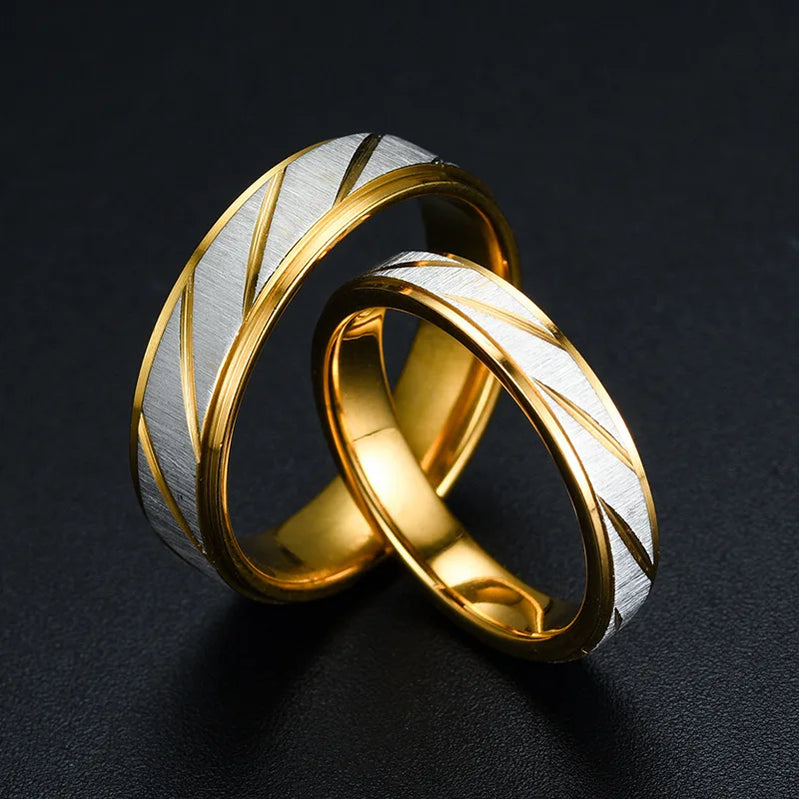 Unique Wave Pattern Couple Rings For Men Women High Quality Stainless Steel Ring Engagement Wedding Rings Jewelry