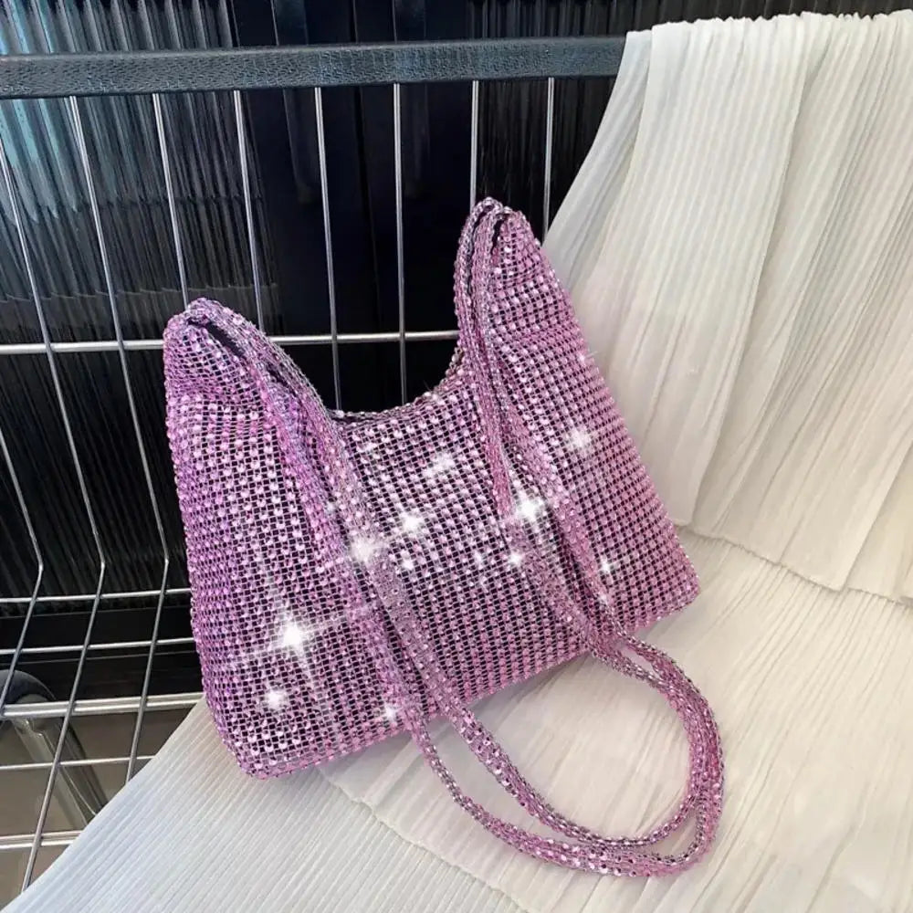 1Pc Elegant Women Rhinestones Evening Clutch Handbags Fashion Shiny Dinner Party Wedding Purses Shoulder Underarm Bag for Women Pink-E