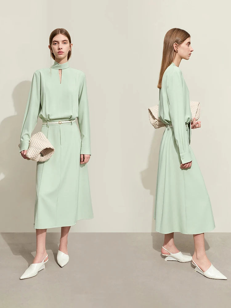 AMII Minimalism Dresses Women Spring 2024 New Commuter Chiffon Long Dress V-neck Embroidery Straps Slim Lady Vestidos 12441095