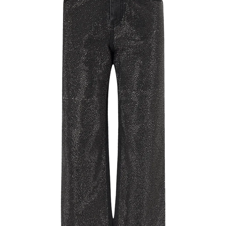 Fashion Trendy Diamond Design Loose Black Relaxation of Tall Waist Wide Legged Pants Autumn/Winter Women's Jeans black