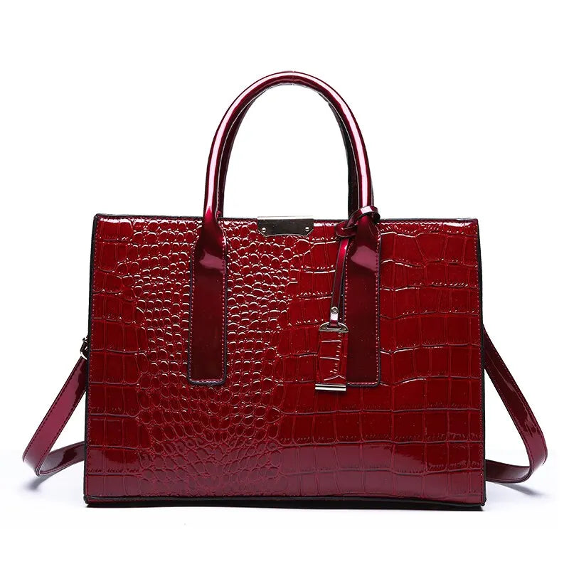 Crocodile Print Women Handbags Purse Tote Bags Adjustable Strap Top Handle Bag Large Capacity Crossbody Bags Work Travel Gift (Medium (longest side 30-50cm)) Wine Red