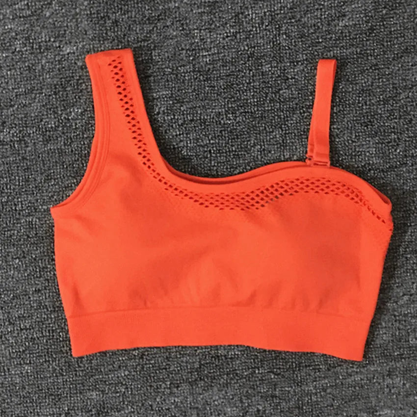 1/2Pcs Seamless Yoga Set Women Gym Sportswear Outfit Yoga Pant Leggings One Shoulder Sports Bra Workout Cloth Tracksuit orange bra