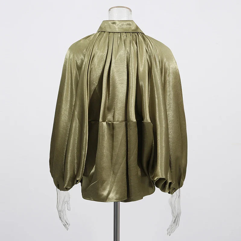 Solid Spliced Folds Casual Jackets for Women Lapel Long Sleeves Patchwork Zipper Temperament Jacket Femlae Fashion